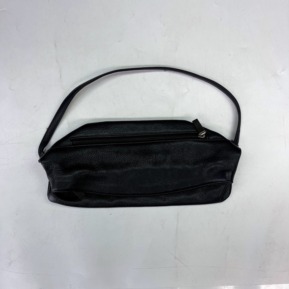 Hobo International Black Pebbled Leather Baguette Shoulder Bag Silver Hardware